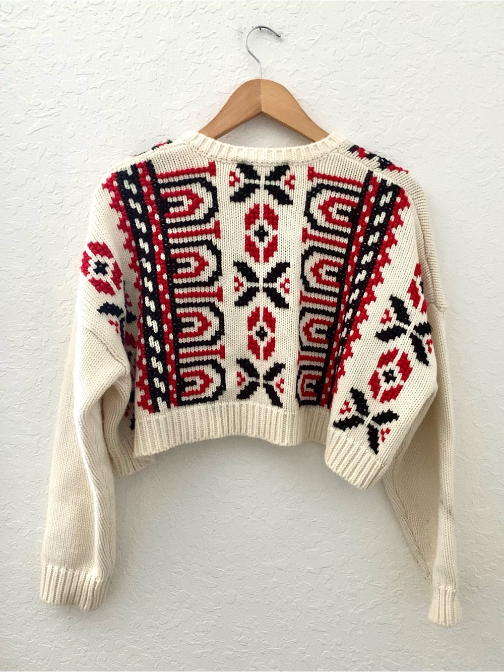 Zara Cream Embroidered Knit Cropped Cardigan with Fair Isle Motif - Picture 8 of 11